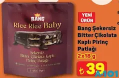 BANG ŞEKERSİZ BİTTER ÇİKOLATA KAPLI PİRİNÇ PATLAĞI 36 G fiyat ve kampanya bilgisi